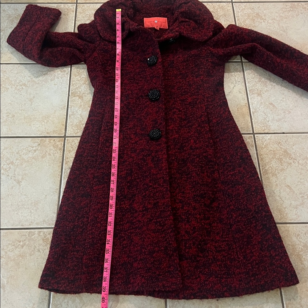 Ivanka Trump Red Burgundy & Black Pea‎ Coat Jacket, Sz Medium - Picture 7 of 7